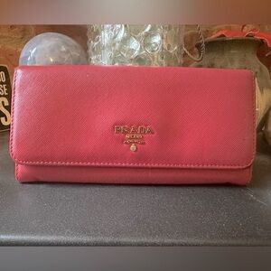 Prada Saffiano Leather Long Continental Wallet pink